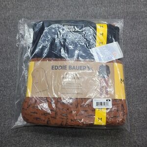Eddie Bauer Pajama Set Mens Size M Black Brown NEW Flannel Waffle Henley Fish